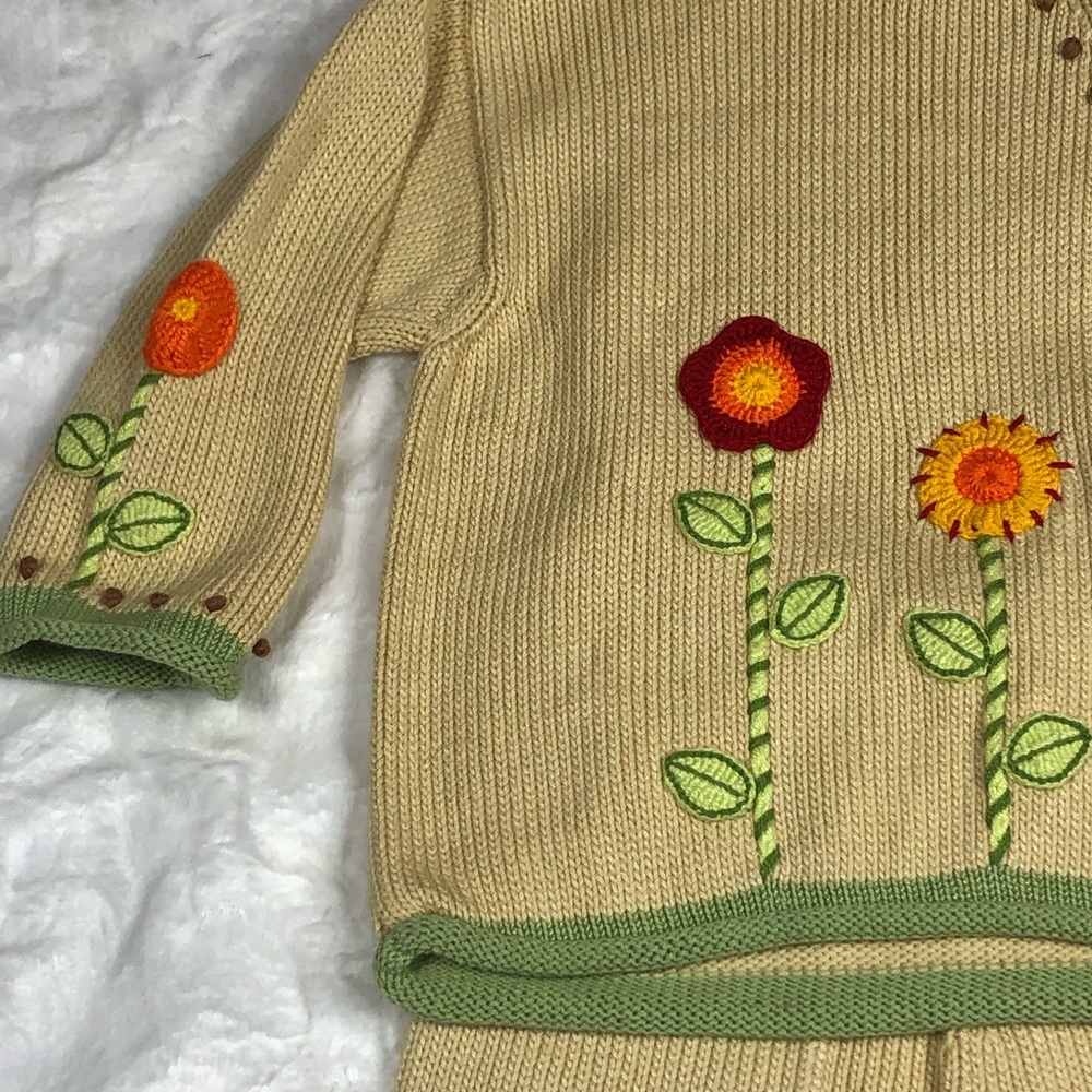 Zackali 4 Kids Red Flowers Knit Outfit size 3/4 - Picture 7 of 13